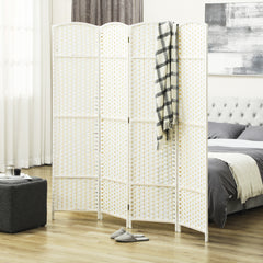 Folding Room Divider Screen 4 Panel 5.6 ' Tall Privacy Screen Freestanding Room Partition for Home Office, White