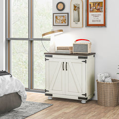 Kitchen Sideboard, Buffet Cabinet with Barn Door and Adjustable Shelf, Distressed White