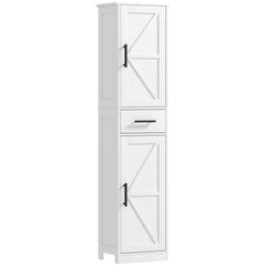 Farmhouse Linen Closet with Drawer, 67" Tall Bathroom Storage Cabinet with Barn Doors and Adjustable Shelves, White