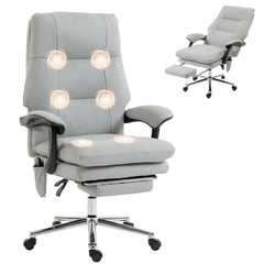 Massage Office Chair with 6-Point Vibration, Pet-Friendly Faux Leather Ergonomic Executive Desk Chair, Light Gray