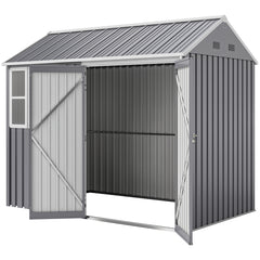 8' x 5.5' Metal Garden Storage Shed, Extra Large Outdoor Tool Storage House w/Lockable Doors, Window, Air Vents, Gray