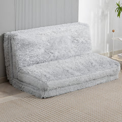 Bean Bag Floor Sofa Bed, Contemporary Plush Wide Folding Floor Mattress, Foam Filling Wall Couch Sleeper, Light Gray