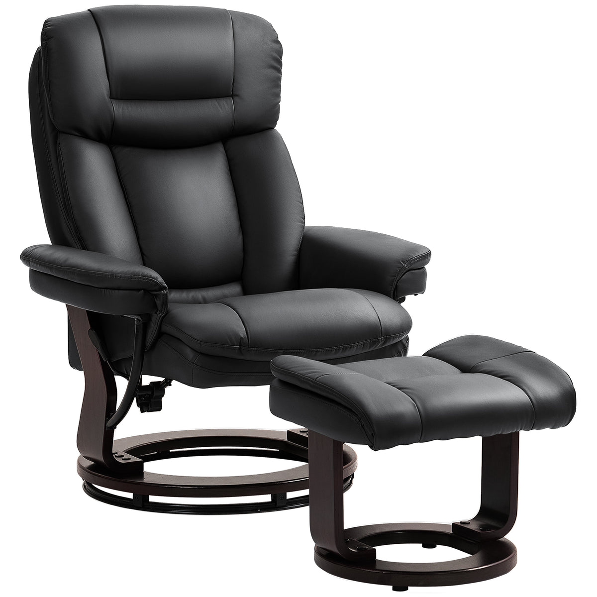 Swivel Recliner with Ottoman, PU Leather Reclining Chair with Footrest, for Living Room, Bedroom, Black