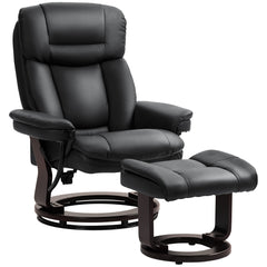 Swivel Recliner with Ottoman, PU Leather Reclining Chair with Footrest, for Living Room, Bedroom, Black