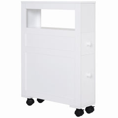 6.25" x 20.5" x 28.25" Wood Rolling Narrow Bathroom Side Storage Cabinet - White
