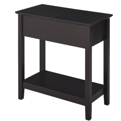 End Table, Narrow Side Table with Flip Top, Storage Cabinet, Bottom Shelf for Living Room, Dark Coffee