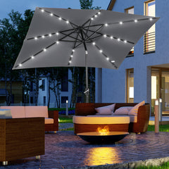 9' x 7' Solar Umbrella, LED Lighted Patio Umbrella for Table or Base with Tilt & Crank, Outdoor Umbrella for Backyard, Pool, Beach, Gray