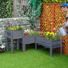 Raised Garden Bed Set of 3, Elevated Wood Planter Box with Legs and Bed Liner for Backyard and Patio to Grow Vegetables, Herbs, Gray