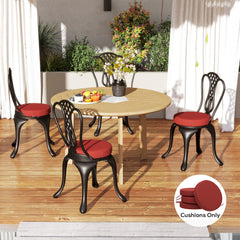 Patio Chair Cushions Set of 4 Round Seat Cushions for Dining Bistro Chairs Machine Washable, 15" x 15" x 3", Wine Red
