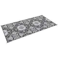 Outdoor Rug for Patio, 9' x 18' Waterproof Large Mat, Reversible Plastic Straw Rug for Decor, Portable Outside RV Camping Area Carpet Mat for Backyard Porch Deck Picnic, Gray & White Floral