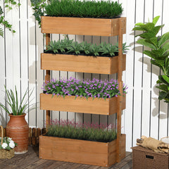Vertical 4 Tier Raised Garden Bed, Wooden Planter Box, Self-Draining with Bed Liner for Indoor Outdoor Flowers, Vegetables and Herbs, Orange