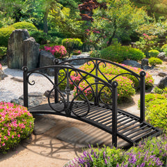 Garden Bridge 3.3FT, Decorative Classic Backyard Pond Bridge with Safety Railings Black