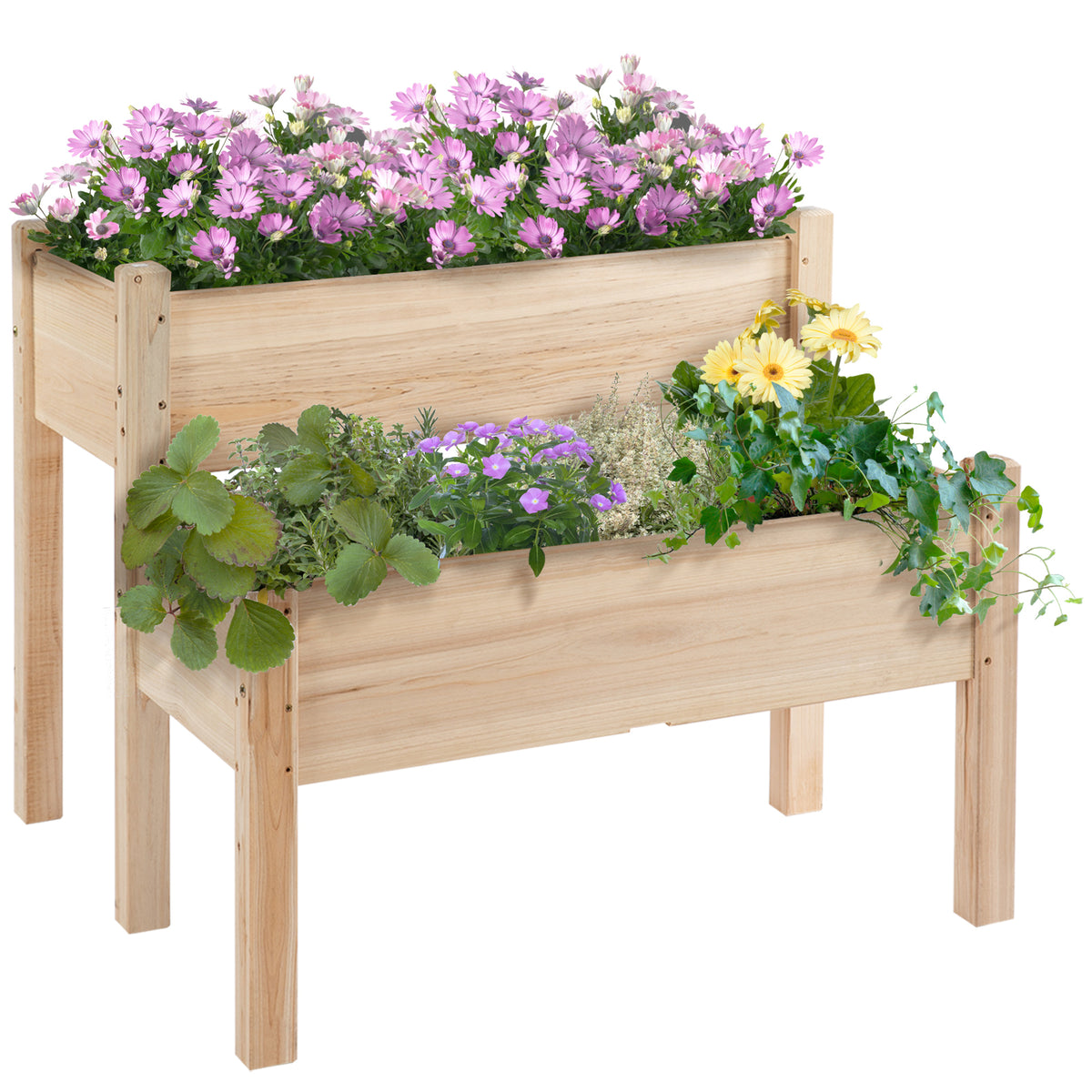 Raised Garden Bed, 2-Tier Wood Planter Stand Plant Grow Box, 34"x34"x28"