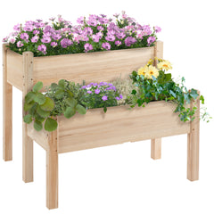 Raised Garden Bed, 2-Tier Wood Planter Stand Plant Grow Box, 34"x34"x28"