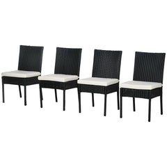 4 PE Rattan Outdoor Dining Chairs with Cushions, Patio Wicker Dining Chairs with Backrest, Black