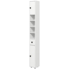 71" Small Bathroom Storage Cabinet, Narrow Toilet Paper Cabinet with Open Shelves, 2 Cabinets, Adjustable Shelves, White