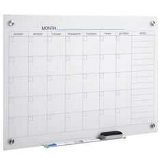35"x23" Dry Erase Wall Calendar Glass Whiteboard Monthly Planner for Homeschool Supplies & Home Office Organization with 4 Markers and 1 Eraser,Frameless