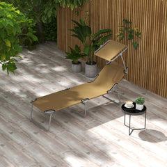 Outdoor Pool Chaise Lounge Chair, Folding Tanning Chair with Sun Shade, Tan