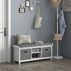 Shoe Storage Bench with Cushioned Seat, Entryway Bench Seat with 2 Drawers and Adjustable Shelf for Hallway, White