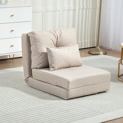 Floor Chair, Convertible Floor Sofa Bed, Folding Upholstered Couch Bed with Adjustable Backrest, Beige