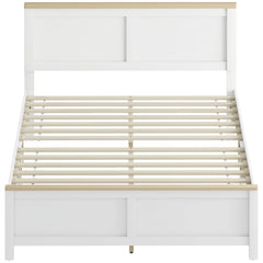 Full Bed Frame with Headboard, Modern Platform Bed Frame with Wooden Slats, No Box Spring Needed, Easy Assembly, White