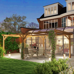 20' x 10' Wood Pergola, Outdoor Gazebo Grape Trellis with Stable Structure for Climbing Plant Support, Dark Brown