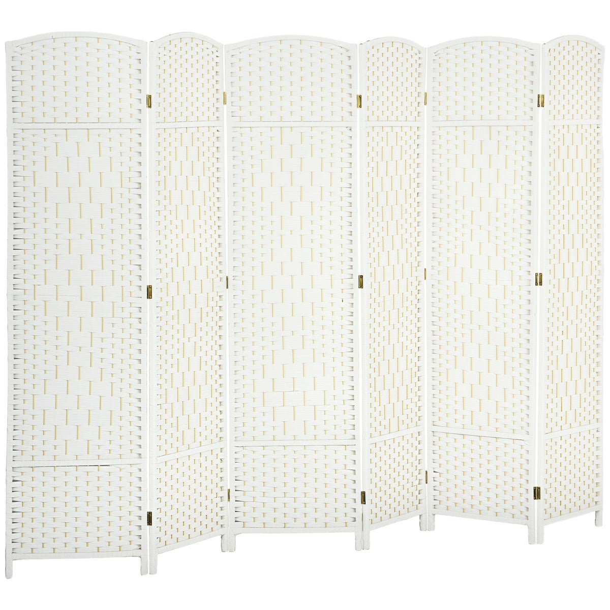 Folding Room Divider Screen 6 Panel 6' Tall Privacy Screen Freestanding Wood Partition for Home Office, White