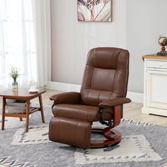 Swivel Recliner Chair, PU Leather Reclining Armchair with Retractable Footrest, Lounge Chair with Wood Base and Adjustable High Back for Small Spaces, Living Room, RV, Bedroom, Brown