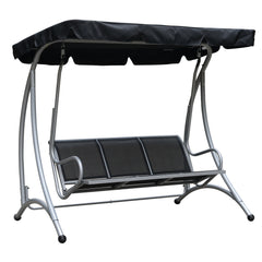 3-Seat Outdoor Porch Swing Chair, Patio Swing Glider with Adjustable Canopy, Breathable Seat, and Steel Frame for Garden, Poolside, Backyard, Black