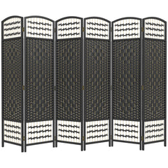 6 Panel Folding Room Divider Portable Privacy Screen Wave Fiber Room Partition for Home Office Black