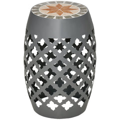12" Patio Round Side Table, Outdoor Footstool, Garden Mosaic Accent Side Table, Plant Stand, Gray