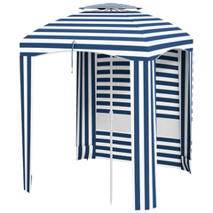 5.8' x 5.8' Cabana Umbrella for Travel, Walls, Vents, Ruffles, Carry Bag, Beach Umbrella, Blue & White Stripe