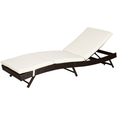 Patio Chaise Lounge, Pool Chair with 5 Position Adjustable Backrest & Cushion, Outdoor PE Rattan Wicker Sun Tanning Seat, 78.75" x 28" x 35", Coffee