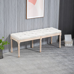 46" Linen Upholstered Bedroom Bench, French End of Bed Bench with Thick Padded Cushion and Wooden Legs, Cream White