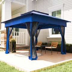 Outdoor Patio Pop Up Canopy Gazebo Shelter with Zipper Netting, Carry Bag, 11' x 11', Blue