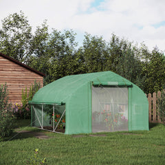 11.5' x 10' x 6.5' Walk-in Tunnel Greenhouse, Green House with Zippered Mesh Door, 7 Mesh Windows & Roll-up Sidewalls, Upgraded Gardening Plant Hot House with Galvanized Steel Hoops, Green