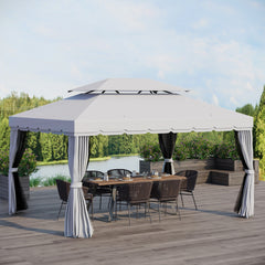 10' x 13' Patio Gazebo, Aluminum Frame Double Roof Outdoor Gazebo Canopy Shelter with Netting & Curtains, Light Gray