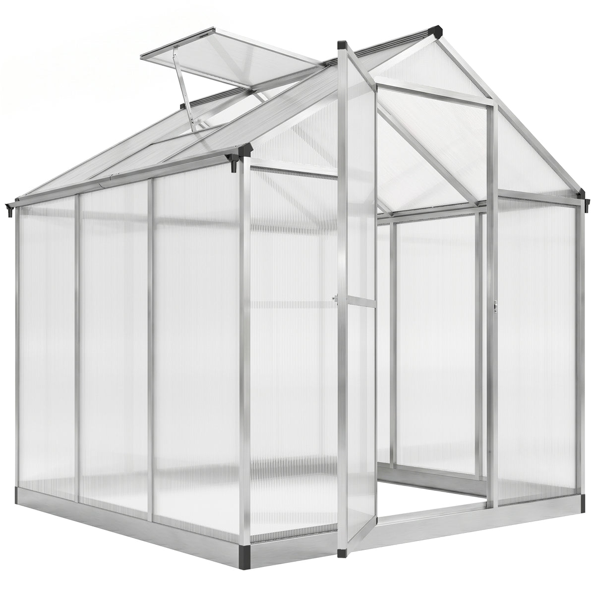 8' L x 6' W Walk-In Polycarbonate Greenhouse with Roof Vent for Ventilation & Rain Gutter for Winter