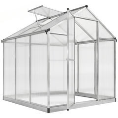 8' L x 6' W Walk-In Polycarbonate Greenhouse with Roof Vent for Ventilation & Rain Gutter for Winter
