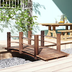 Fir Wood Garden Bridge Arc Walkway with Side Railings for Backyards, Gardens, and Streams, Stained Wood, 60" x 26.5" x 19"