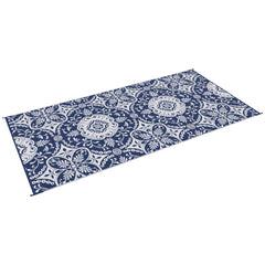 Outdoor Rug for Patio, 9' x 18' Waterproof Large Mat, Reversible Plastic Straw Rug for Decor, Portable Outside RV Camping Area Carpet Mat for Backyard Porch Deck Picnic, Blue & White Floral