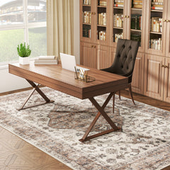 8x10 Area Rug, Vintage Machine Washable Rug, Non-Slip Floor Carpet for Living Room, Bedroom, Dining Room, Tan