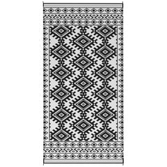 Reversible Outdoor Rug, Waterproof Plastic Straw with Carry Bag, 9' x 18', Black & White Rhombus Border