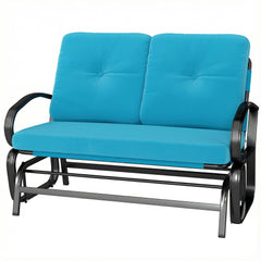 Outdoor Glider Bench, 2-Person Patio Rocker Loveseat with Tufted Cushions, Steel Frame for Porch, Garden Backyard, Blue