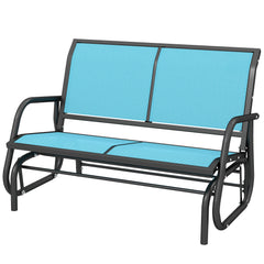 2-Person Outdoor Glider Bench, Patio Double Swing Rocking Chair Loveseat w/Powder Coated Steel Frame for Backyard Garden Porch, Blue
