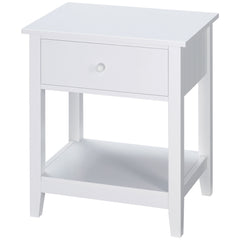 Modern Side Table for Living Room, End Table, 2-tier Side Table with Drawer and Storage Shelf, White