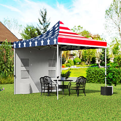 10' x 10' Heavy Duty Pop Up Canopy Tent with Sidewall, UPF50+ Instant Sun Shelter with Storage Pockets, American Flag