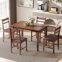5-Piece Solid Wood Dining Table Set for 4, Farmhouse Kitchen Table with Upholstered Chairs for Dining Room, Light Brown