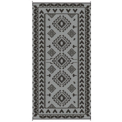 Reversible Outdoor Rug, Waterproof Plastic Straw with Carry Bag, 9' x 18', Black & Gray Rhombus Patchwork