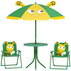 Kids Picnic Table and Chair Set, Outdoor Activity Table with Foldable Chairs, Height Adjustable Umbrella, Green